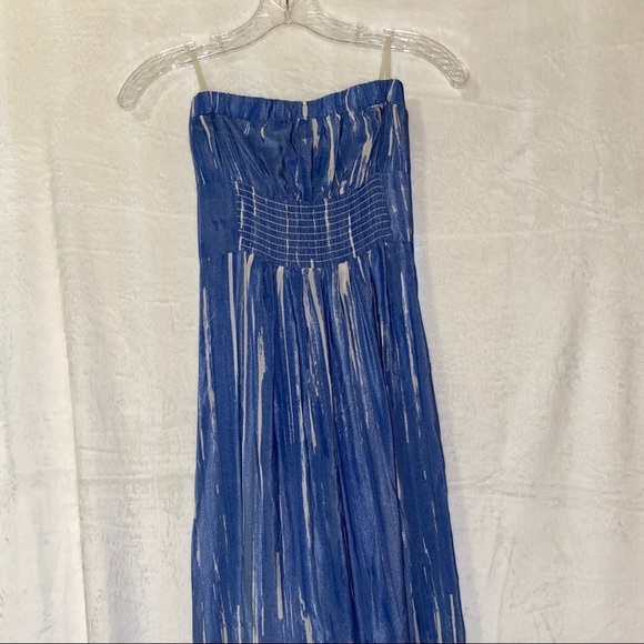 Blue and White Strapless Maxi Dress - Picture 3 of 3